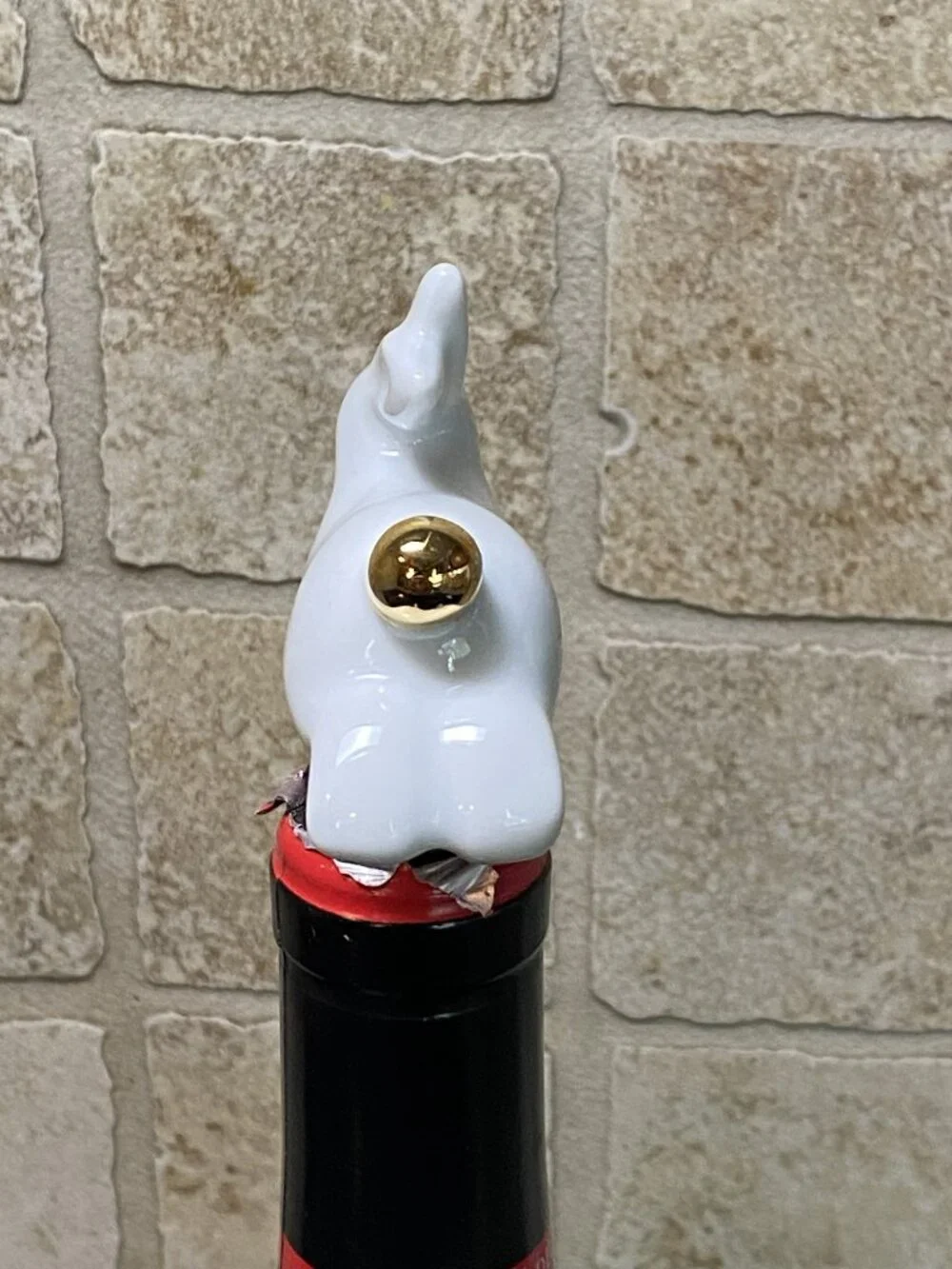 Whimsical Threshold White Glazed Bunny Wine Bottle Stopper with Gold Accent